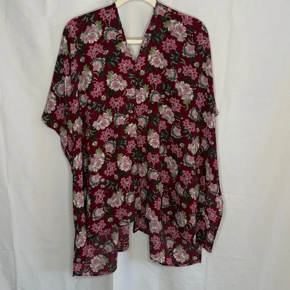 Charming Charlie Burgundy Pink Floral Kimono Cover Up Kaftan Top - M/L Med Large - Picture 5 of 8